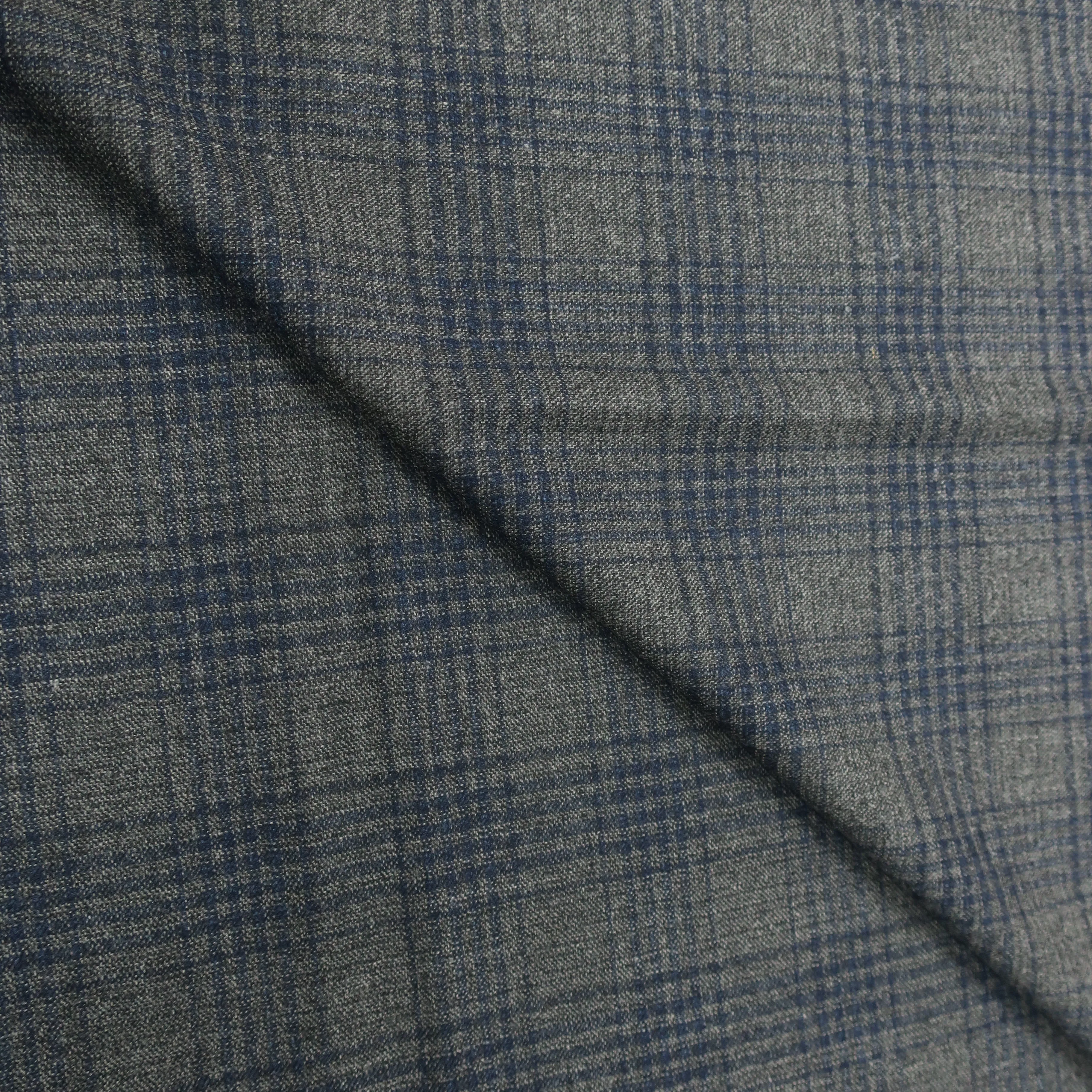 1 YDS Slate Grey and Blue Prince Of wales Super 130s Wool Loro Piana Fabric