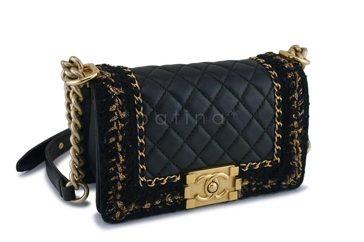 16K Chanel Black Classic Boy Jacket Small Flap Bag