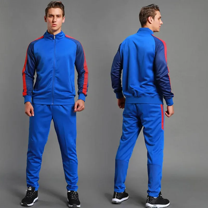 2Pcs Set Men's Soccer Sportswear Tracksuit Jacket Football Training Suit Autumn Winter Spring Long Sleeve Zipper Top and Pants