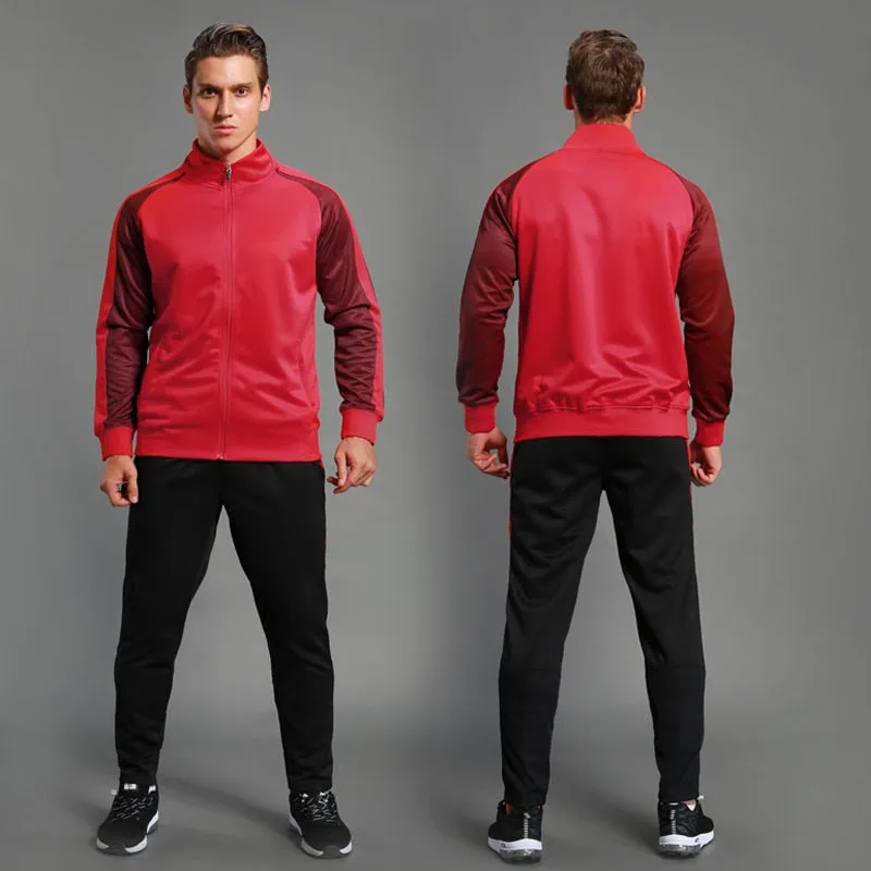 2Pcs Set Men's Soccer Sportswear Tracksuit Jacket Football Training Suit Autumn Winter Spring Long Sleeve Zipper Top and Pants