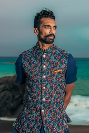 ARJUN Navy Jacquard Bandi Vest