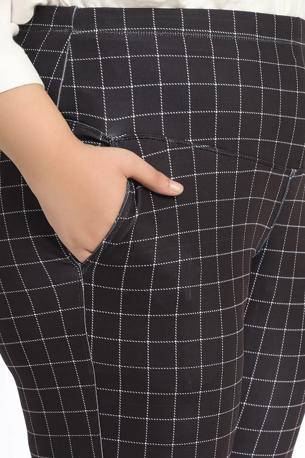 Black White Plaids Tummy Shaper Printed Pants