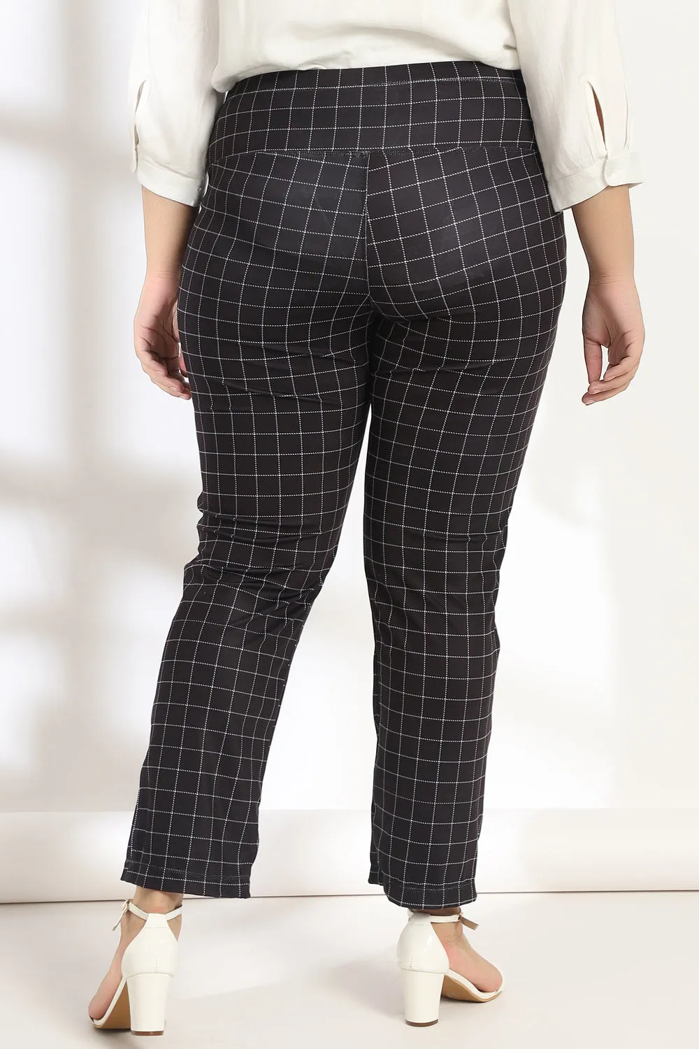 Black White Plaids Tummy Shaper Printed Pants