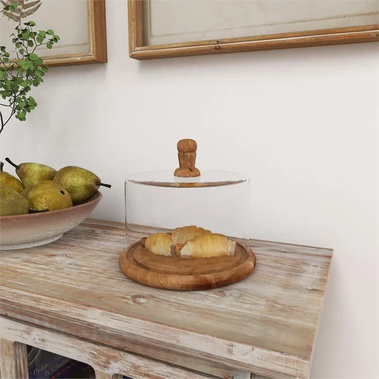 BROWN GLASS CAKE STAND WITH GLASS LID,