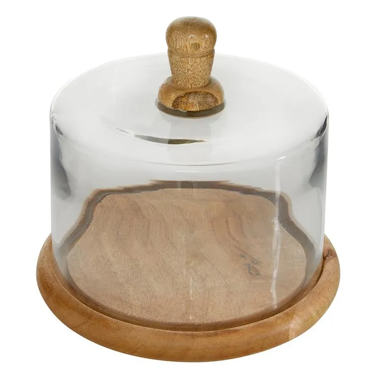 BROWN GLASS CAKE STAND WITH GLASS LID,