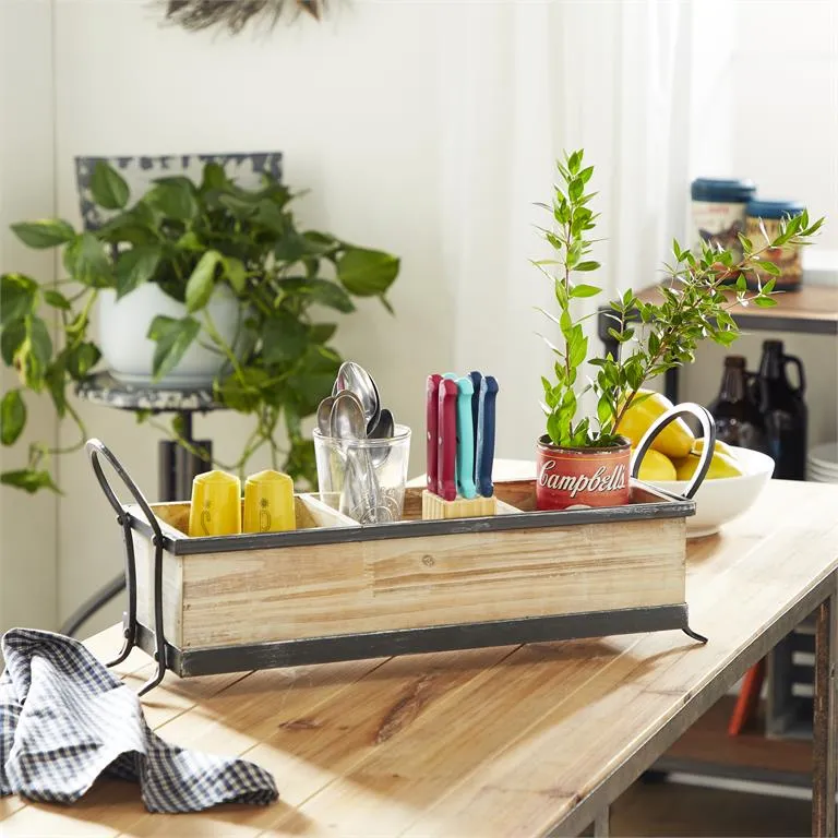 BROWN WOOD TRAY WITH DIVIDERS