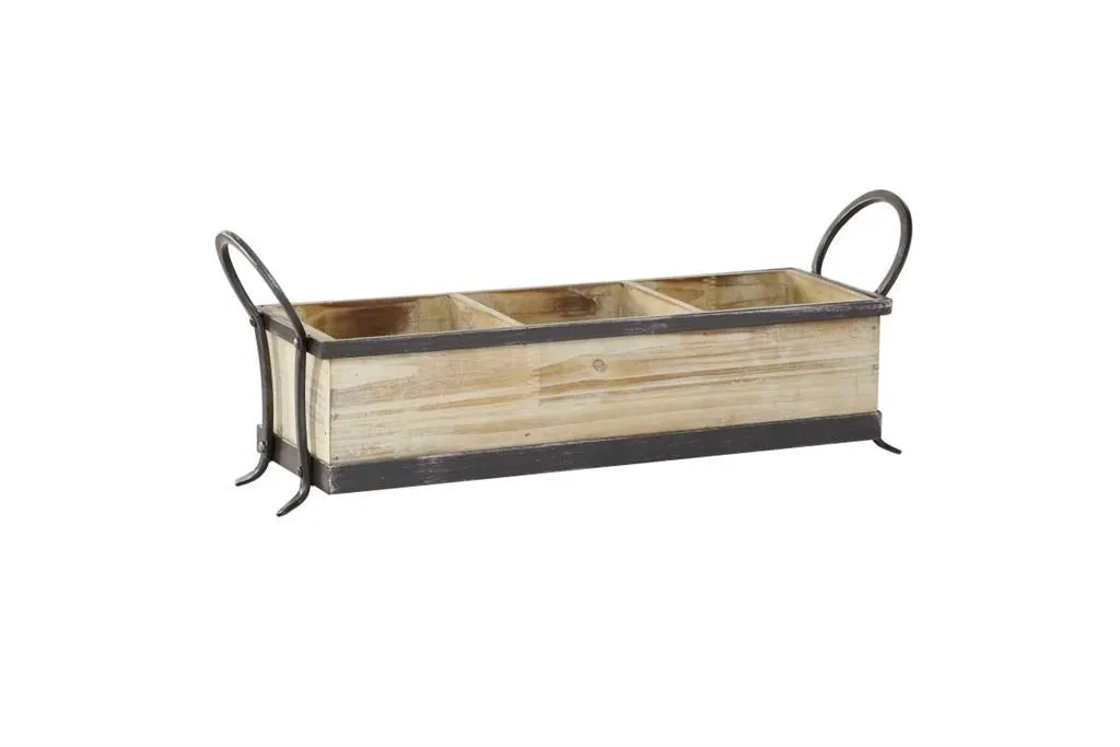 BROWN WOOD TRAY WITH DIVIDERS