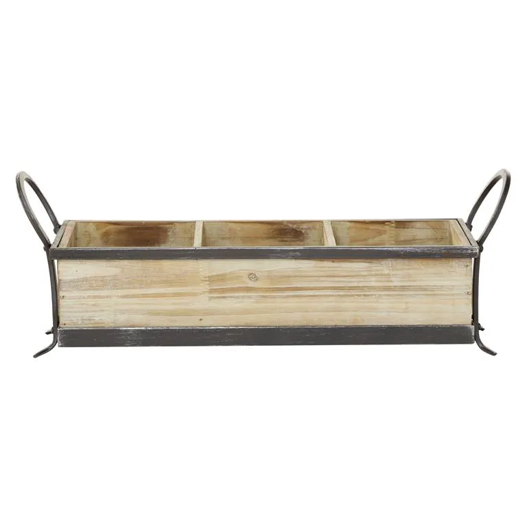 BROWN WOOD TRAY WITH DIVIDERS