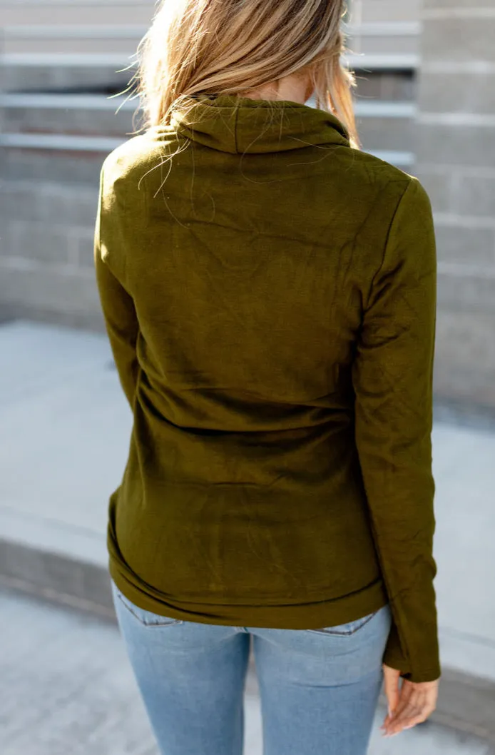 #C921 Olive ampersand performance fleece cowlneck