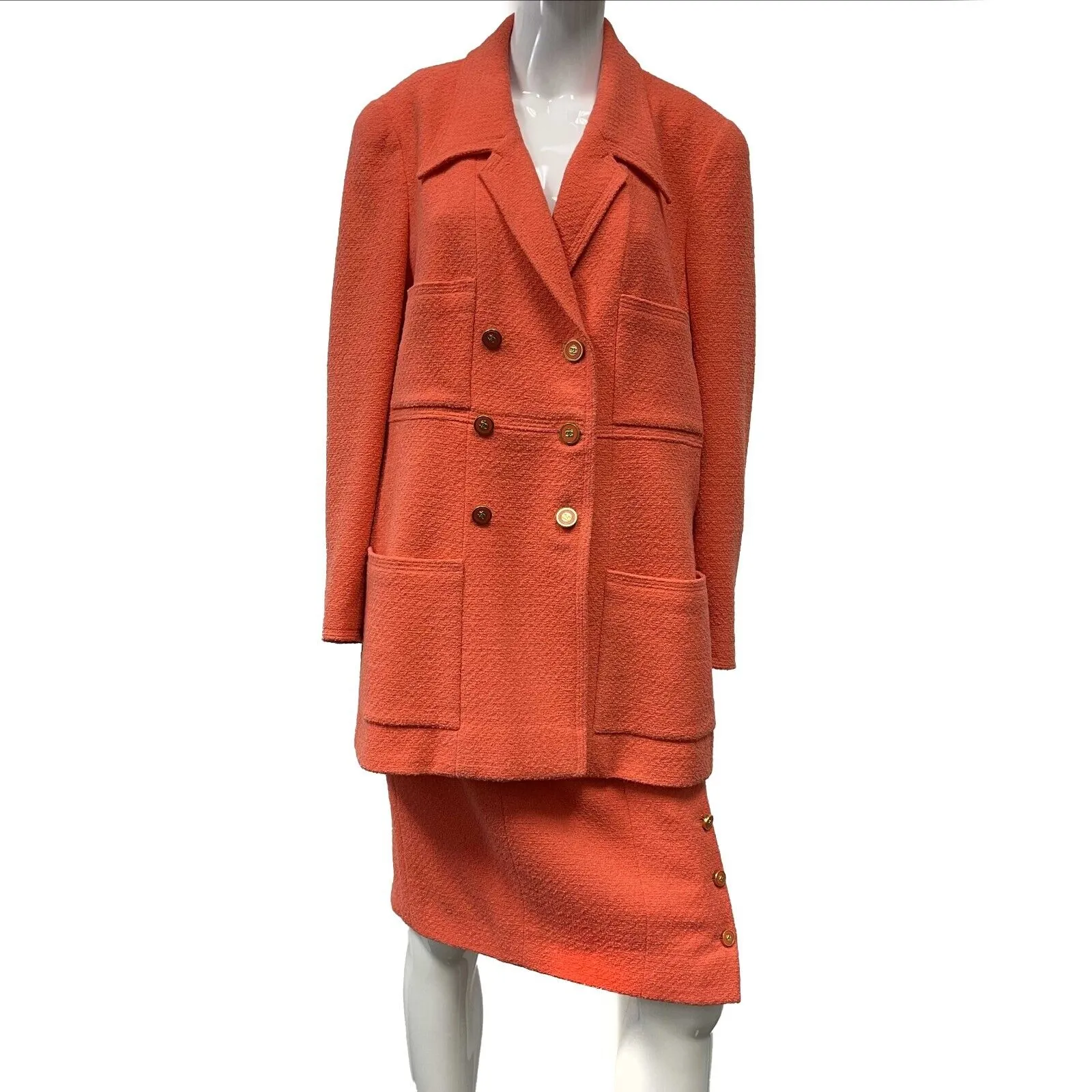 CHANEL - Coral Skirt Suit - 2 Pockets - CC Buttons - 44 US 14