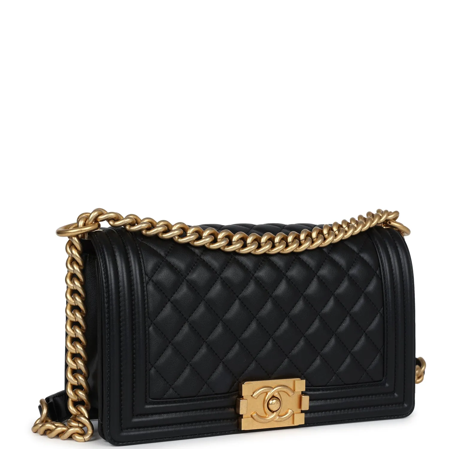 Chanel Medium Boy Bag Black Calfskin Antique Gold Hardware