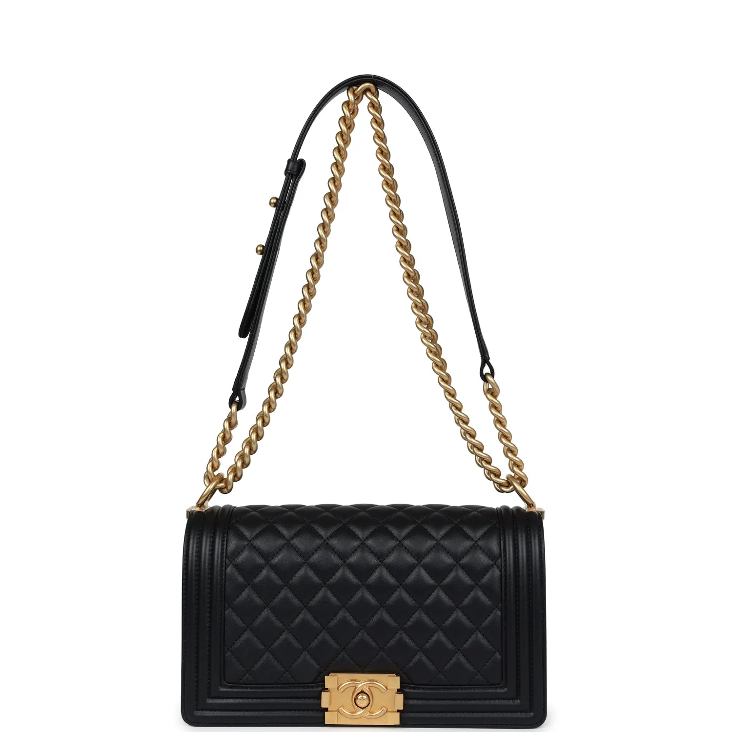 Chanel Medium Boy Bag Black Calfskin Antique Gold Hardware