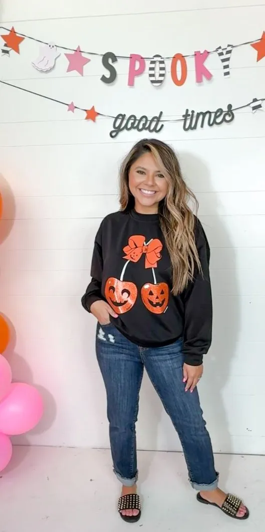 Cherry Pumpkin Black Athletic Sweatshirt