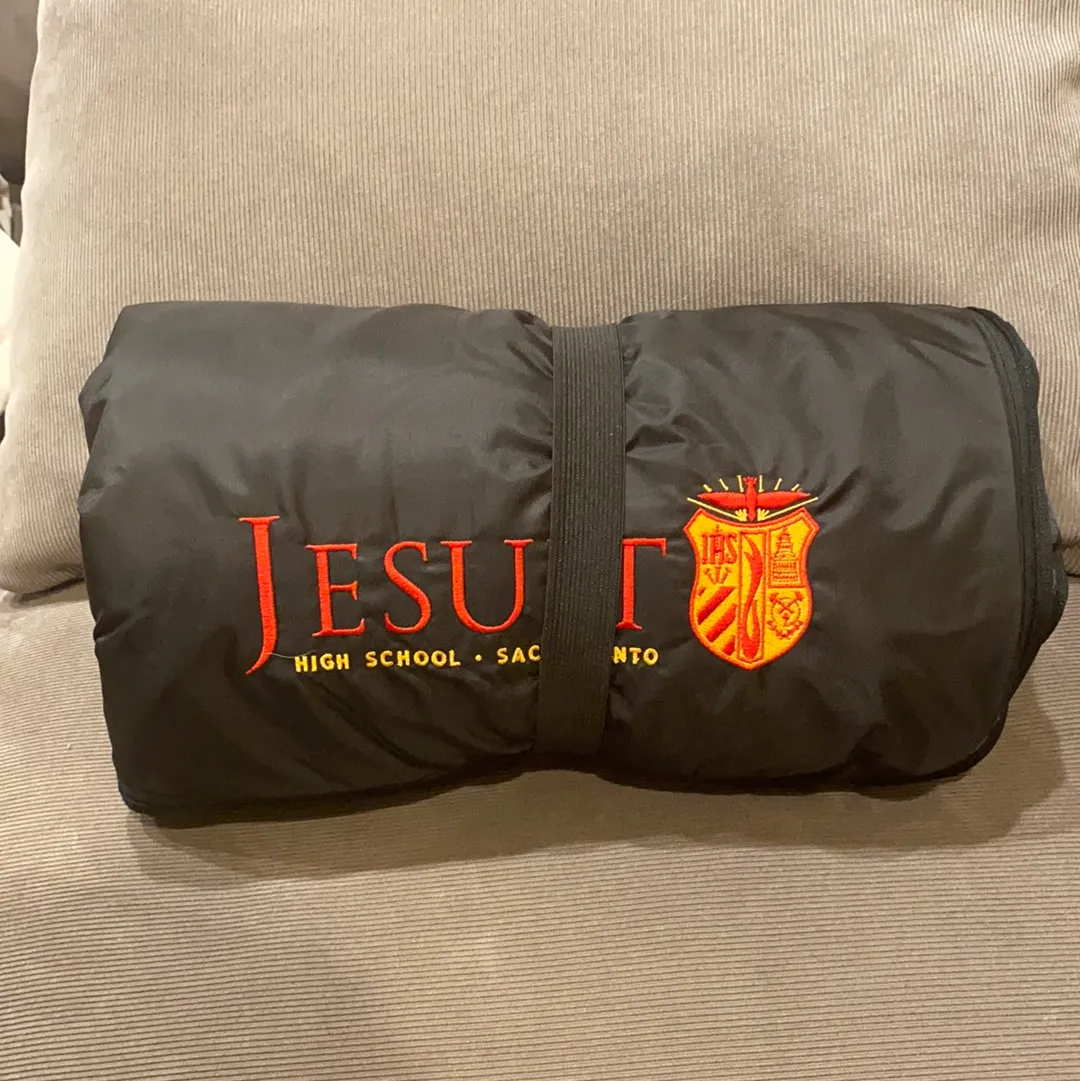 Custom Stadium Blanket - Black Water-Resistant with Grey Fleece Reverse Side