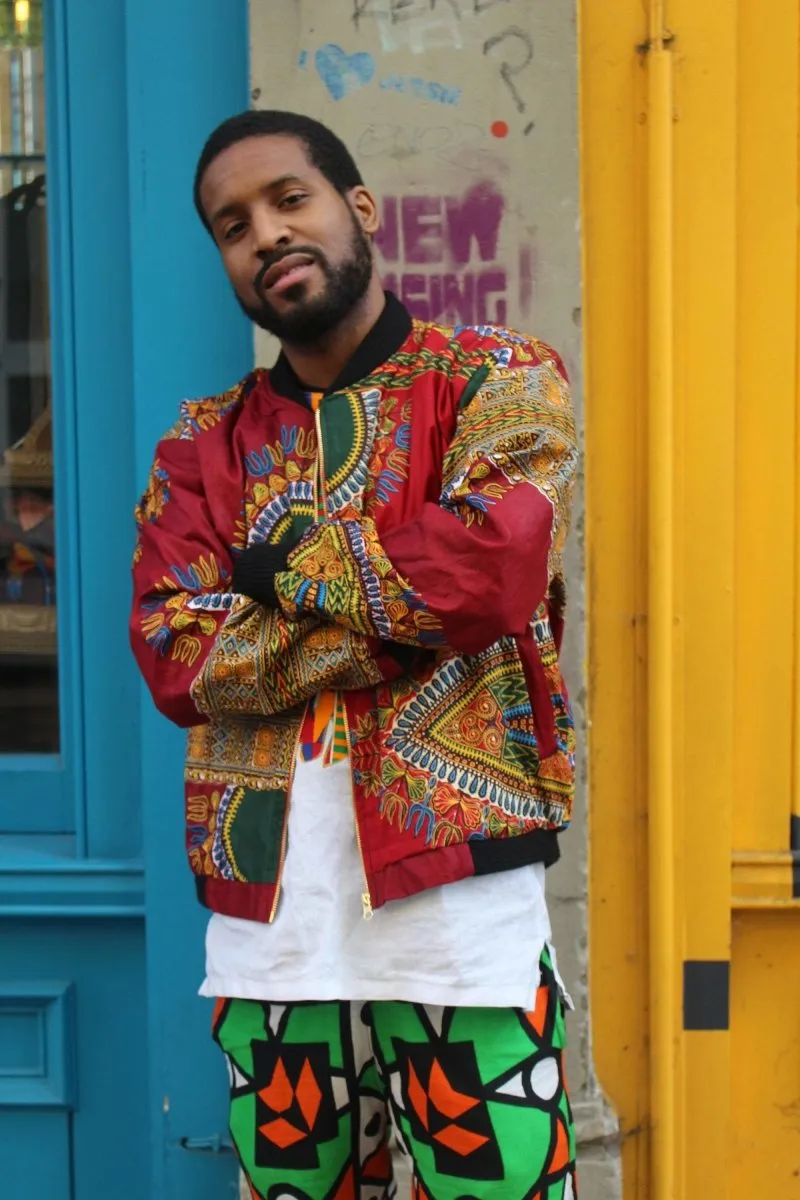 Dashiki Bomber Jacket in Red African Print