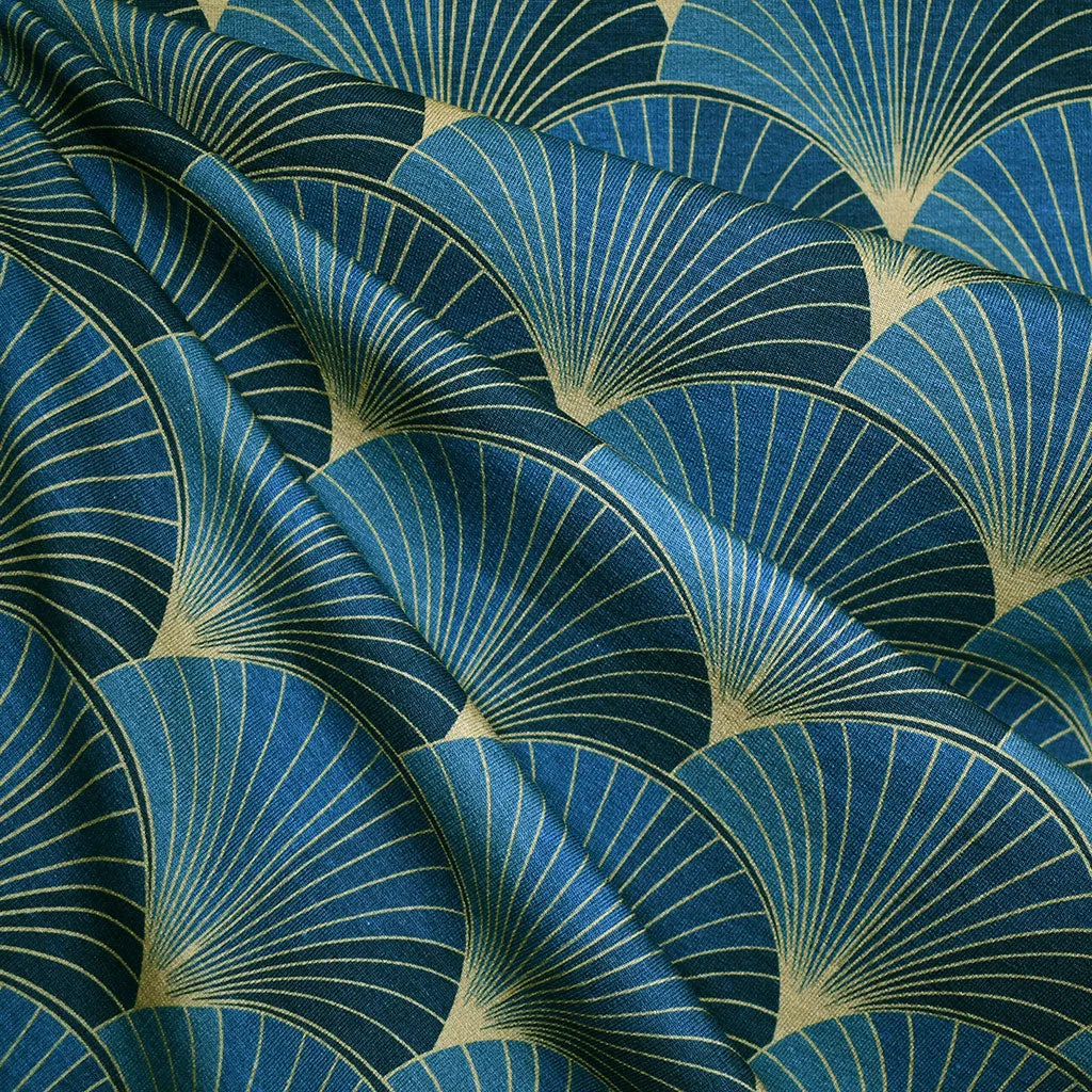 Deco Fanning Leaves Cotton Modal French Terry Ocean