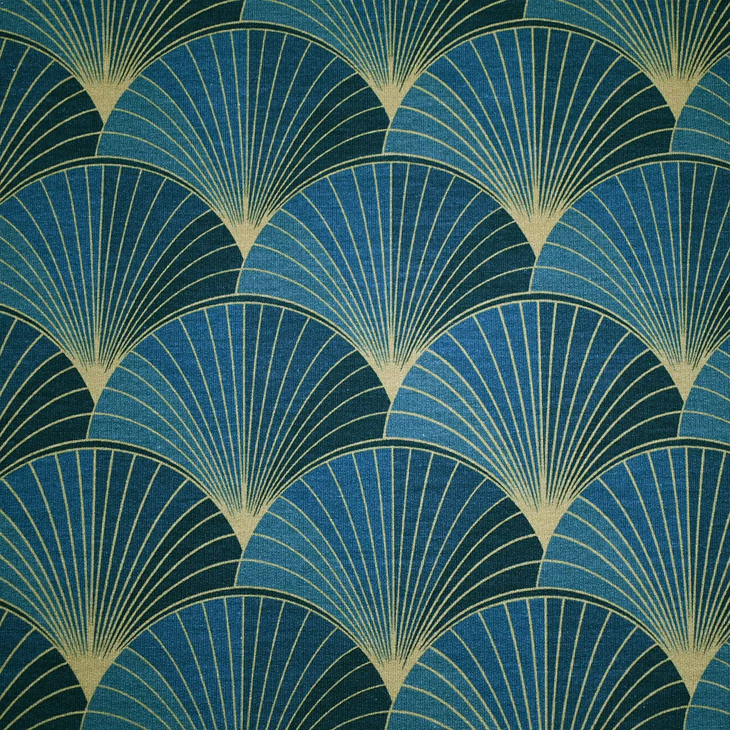 Deco Fanning Leaves Cotton Modal French Terry Ocean