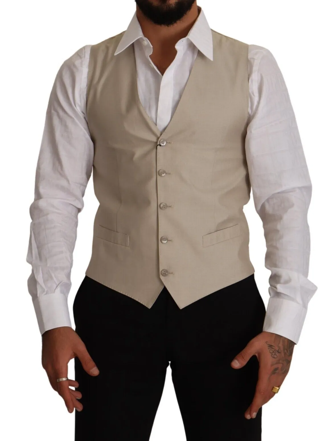 Dolce & Gabbana Beige Cotton Silk Formal Dress Vest