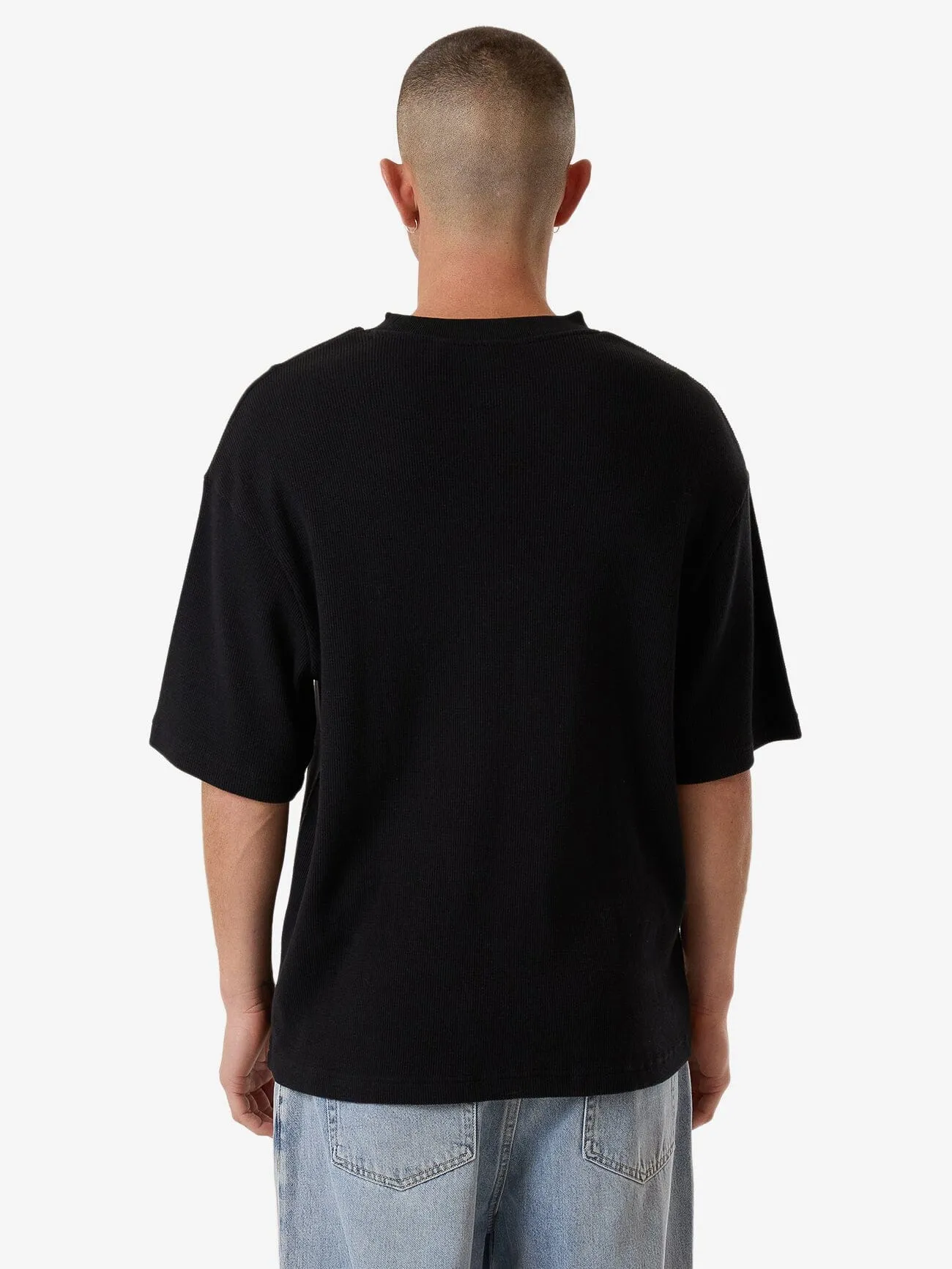 Existencial Waffle Box Fit Oversize Short Tee - Black