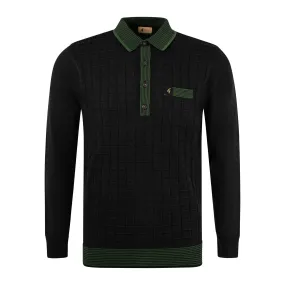 Gabicci Vintage Christian Pattern Knit Polo Black