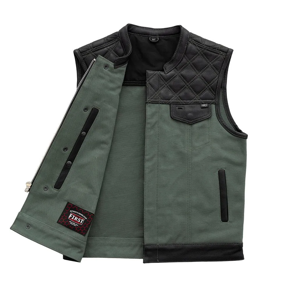 Hunt Club Motorcycle Leather Canvas Vest Green