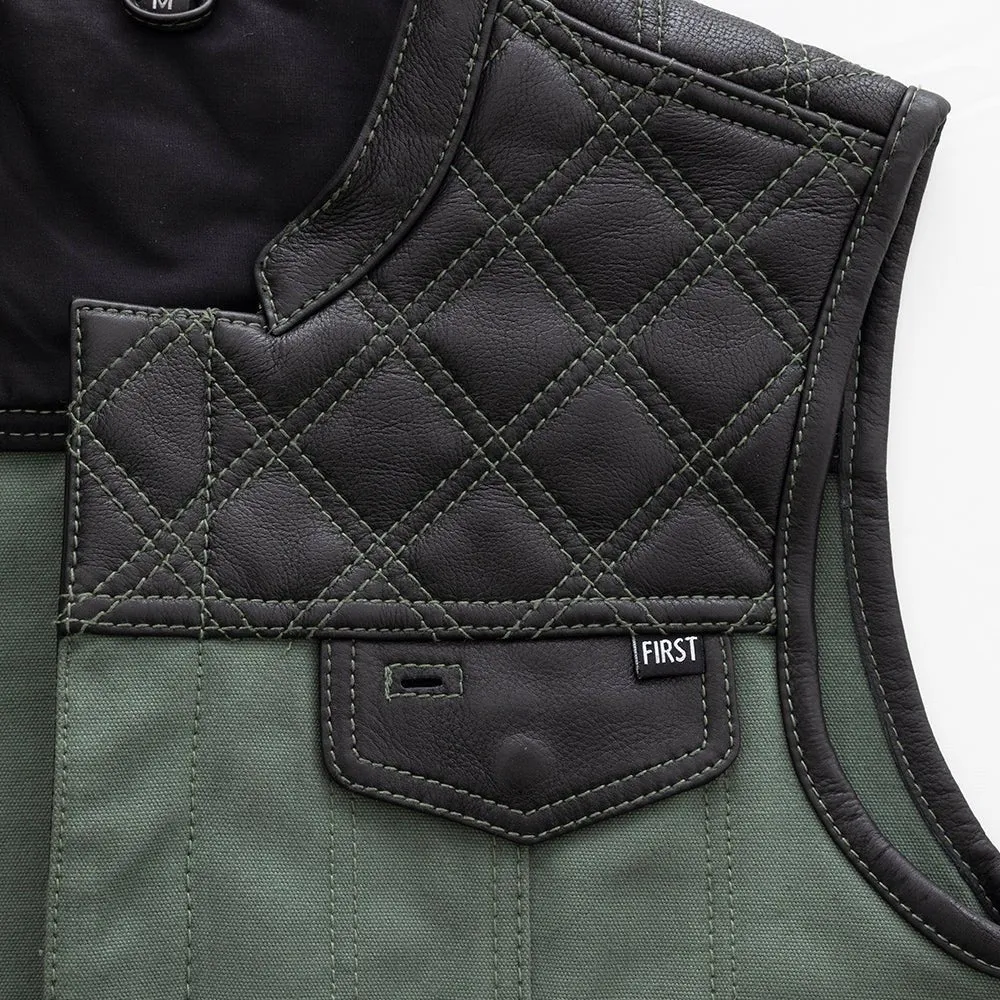 Hunt Club Motorcycle Leather Canvas Vest Green