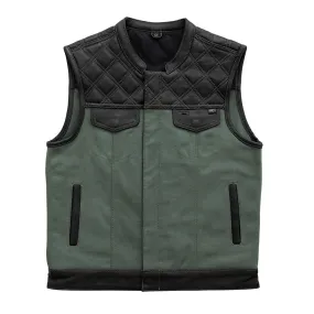 Hunt Club Motorcycle Leather Canvas Vest Green