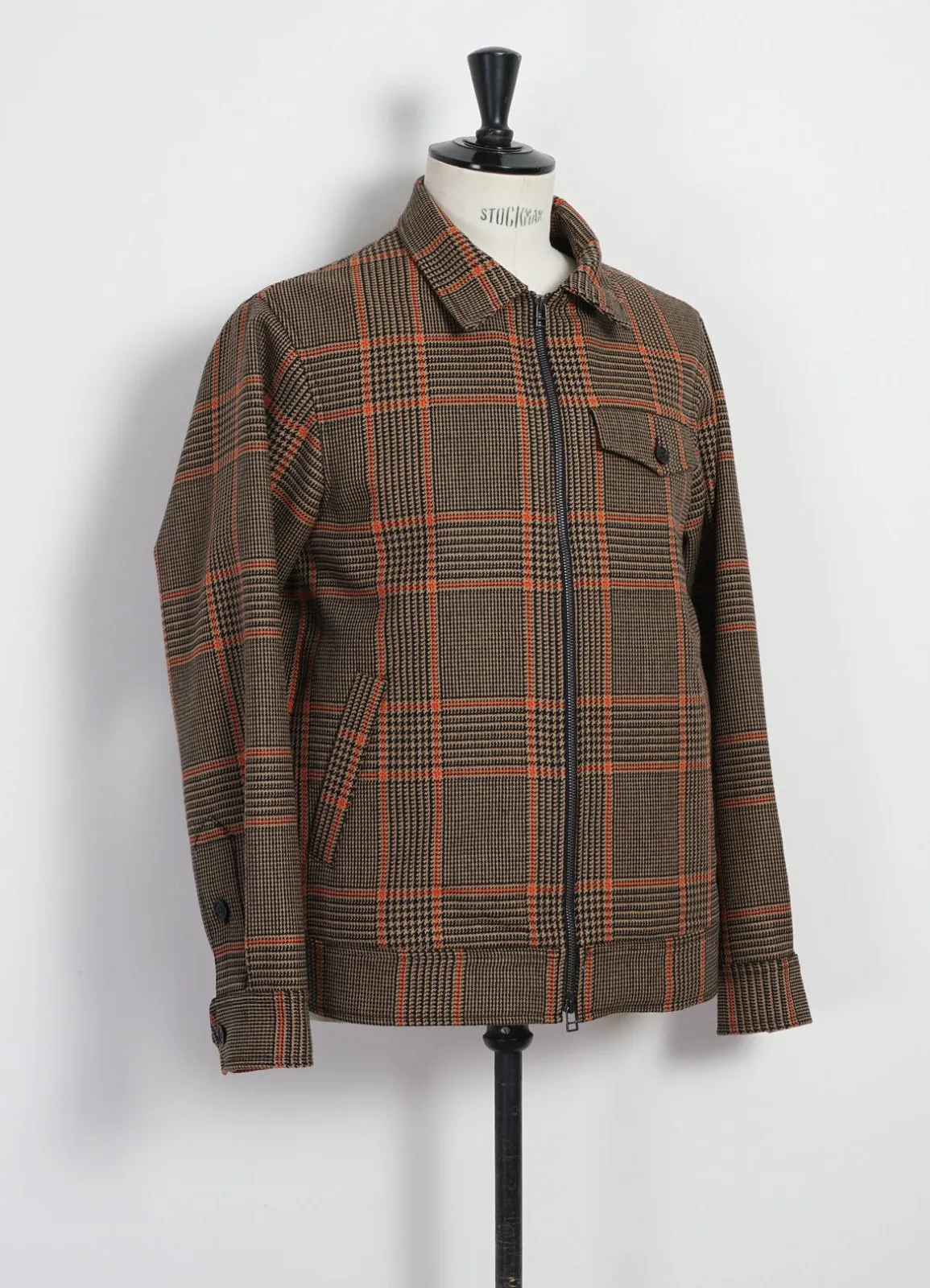 JARLE | Casual Zipper Jacket | Orange Glen Check