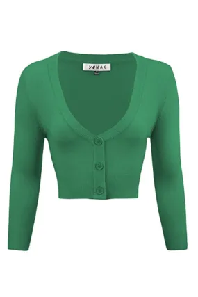 MAK Sweaters Cropped Cardigan with 3/4 Sleeves in Kelly Green