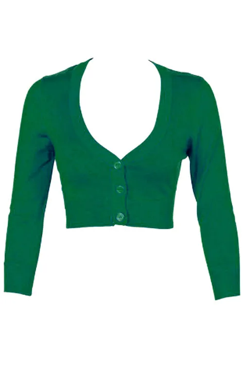 MAK Sweaters Cropped Cardigan with 3/4 Sleeves in Kelly Green