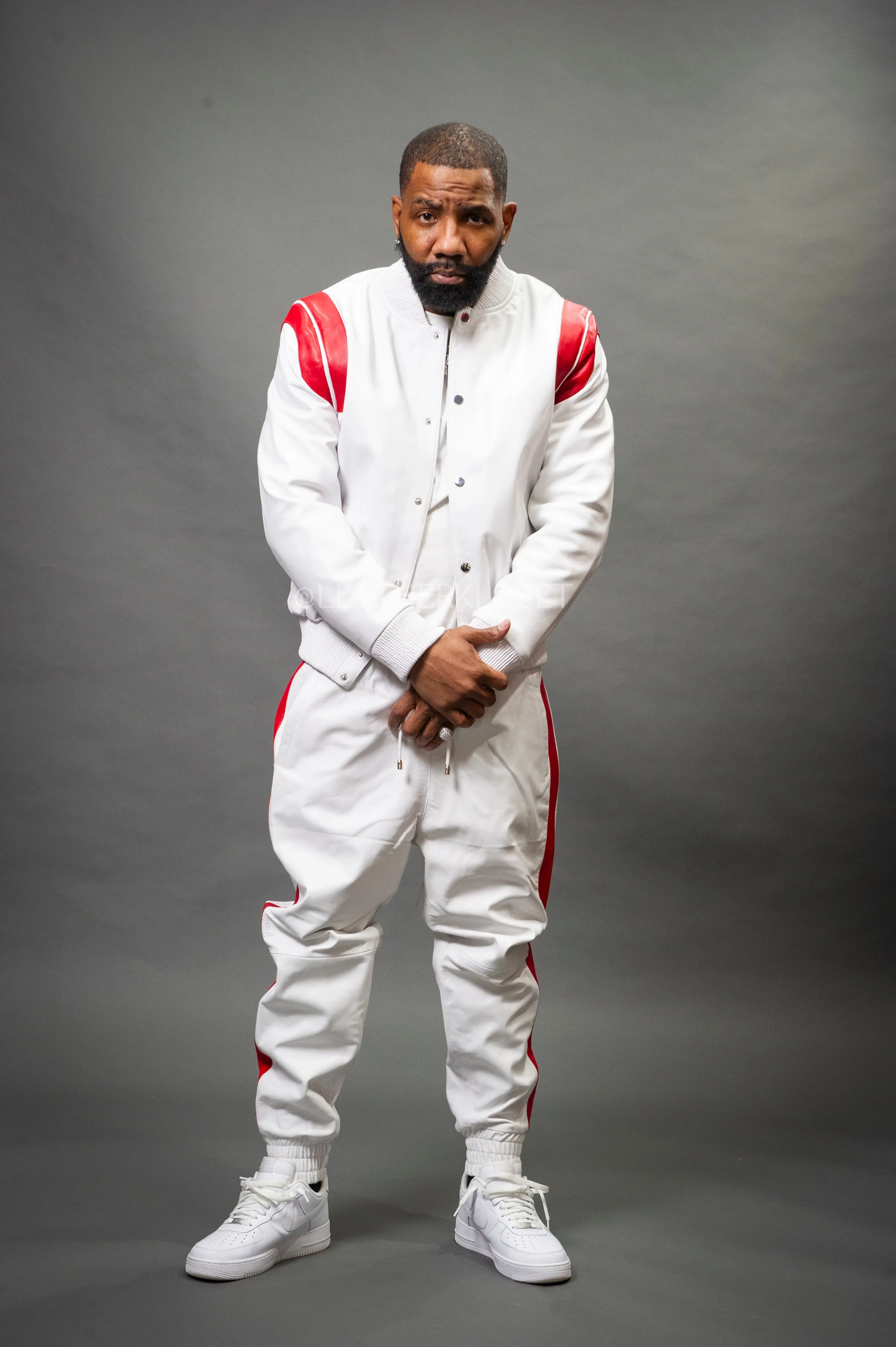 Men's Liam Leather Track Suit [White/Red]