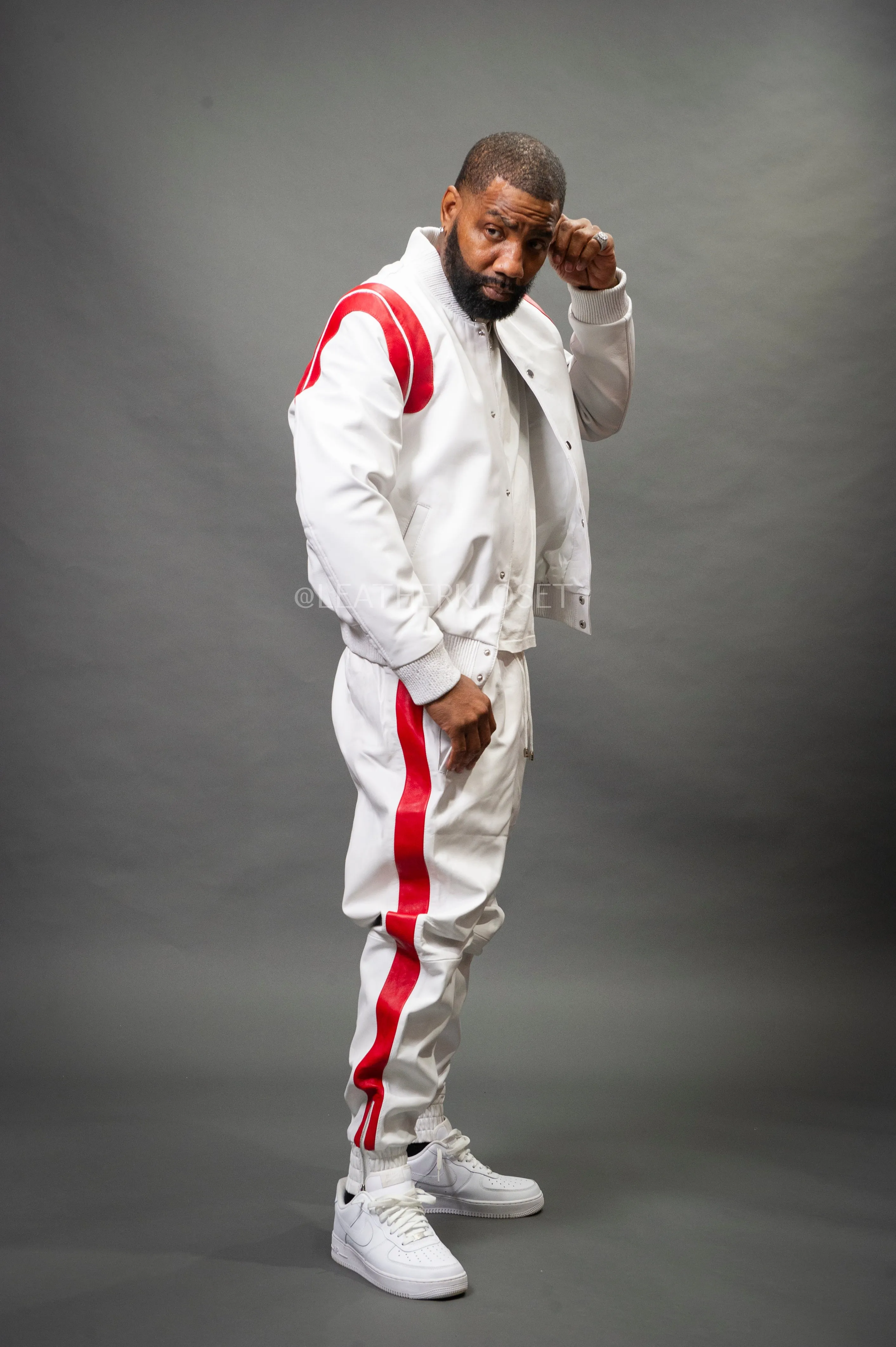 Men's Liam Leather Track Suit [White/Red]