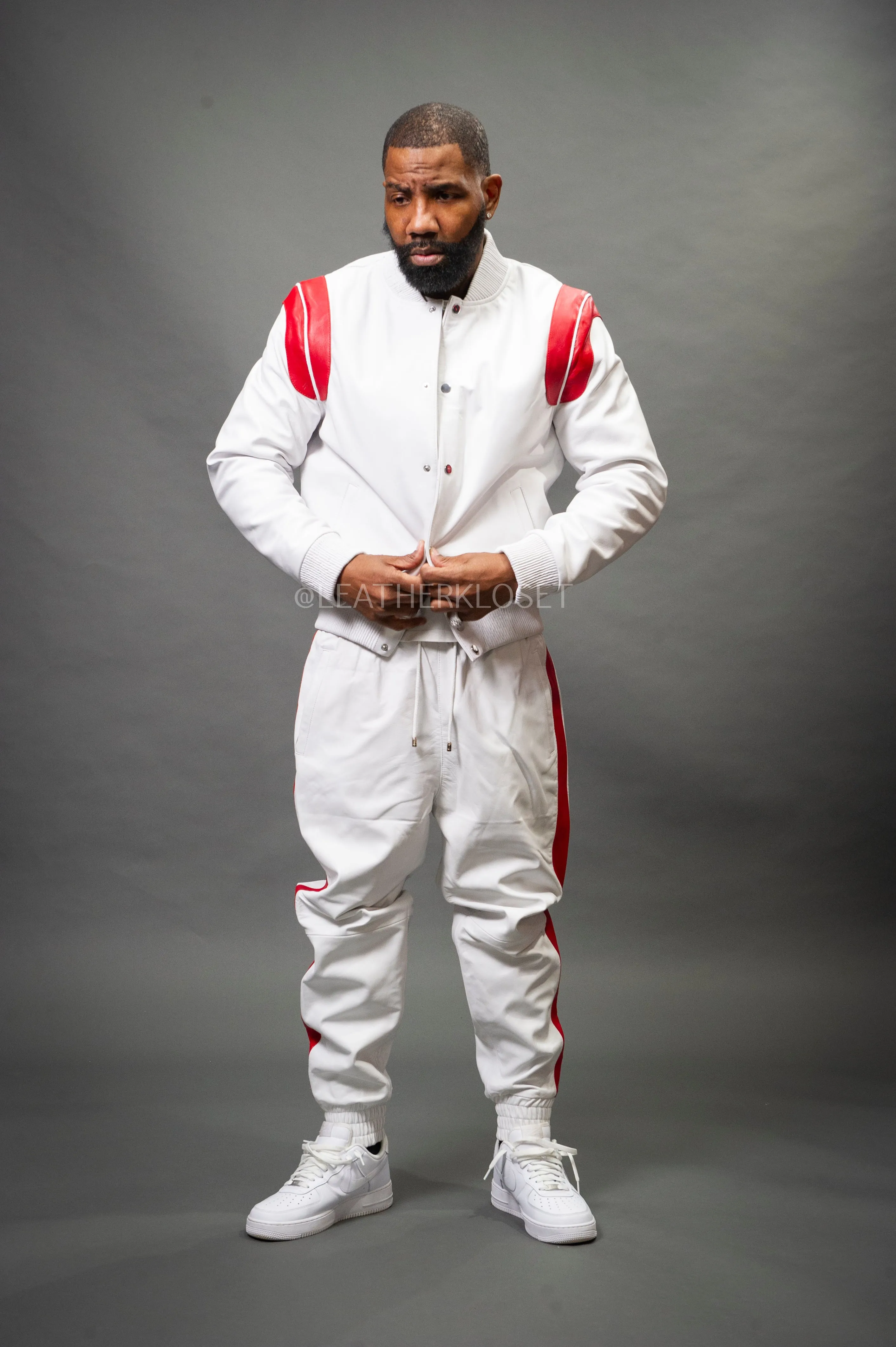 Men's Liam Leather Track Suit [White/Red]