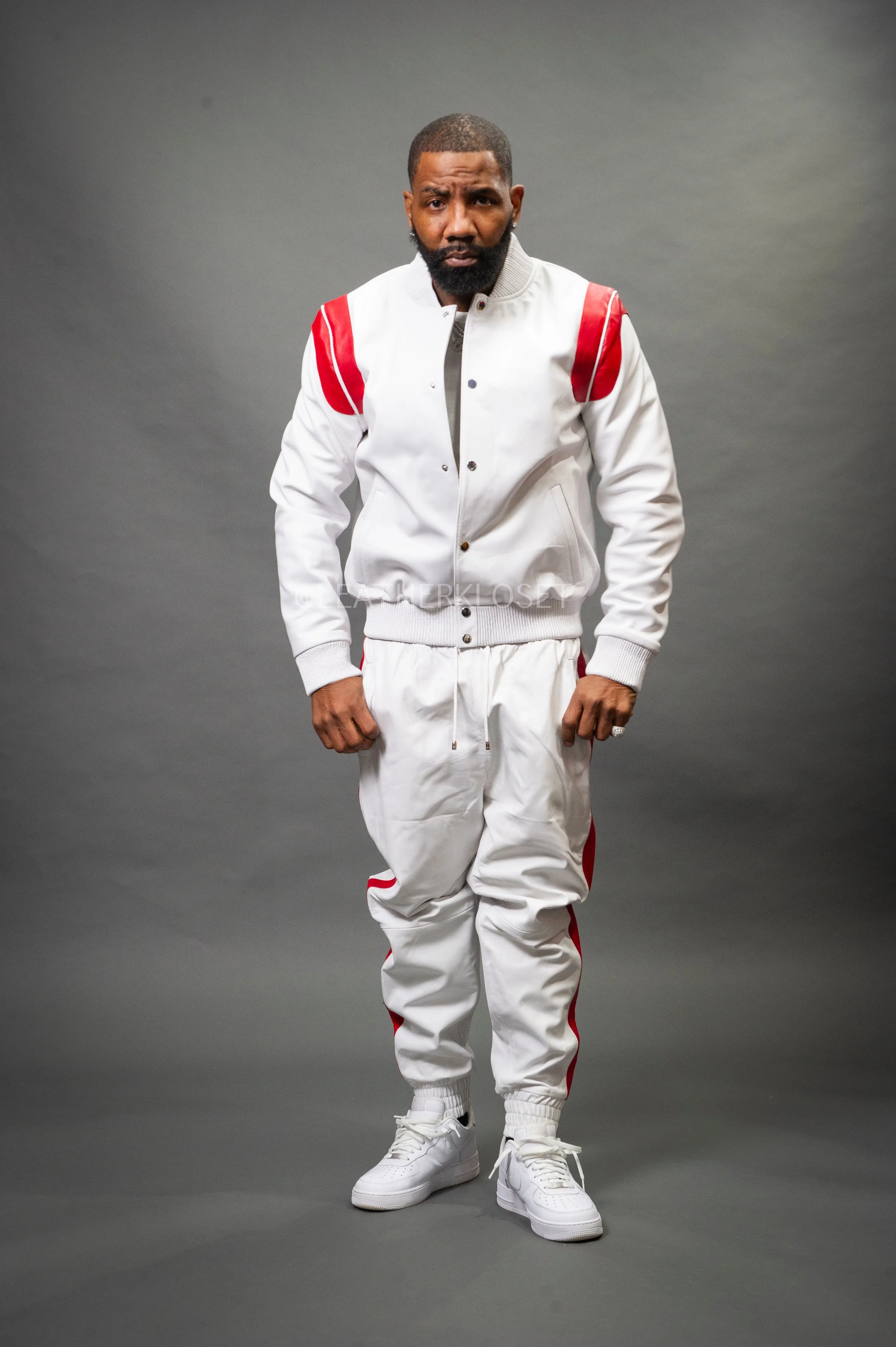 Men's Liam Leather Track Suit [White/Red]