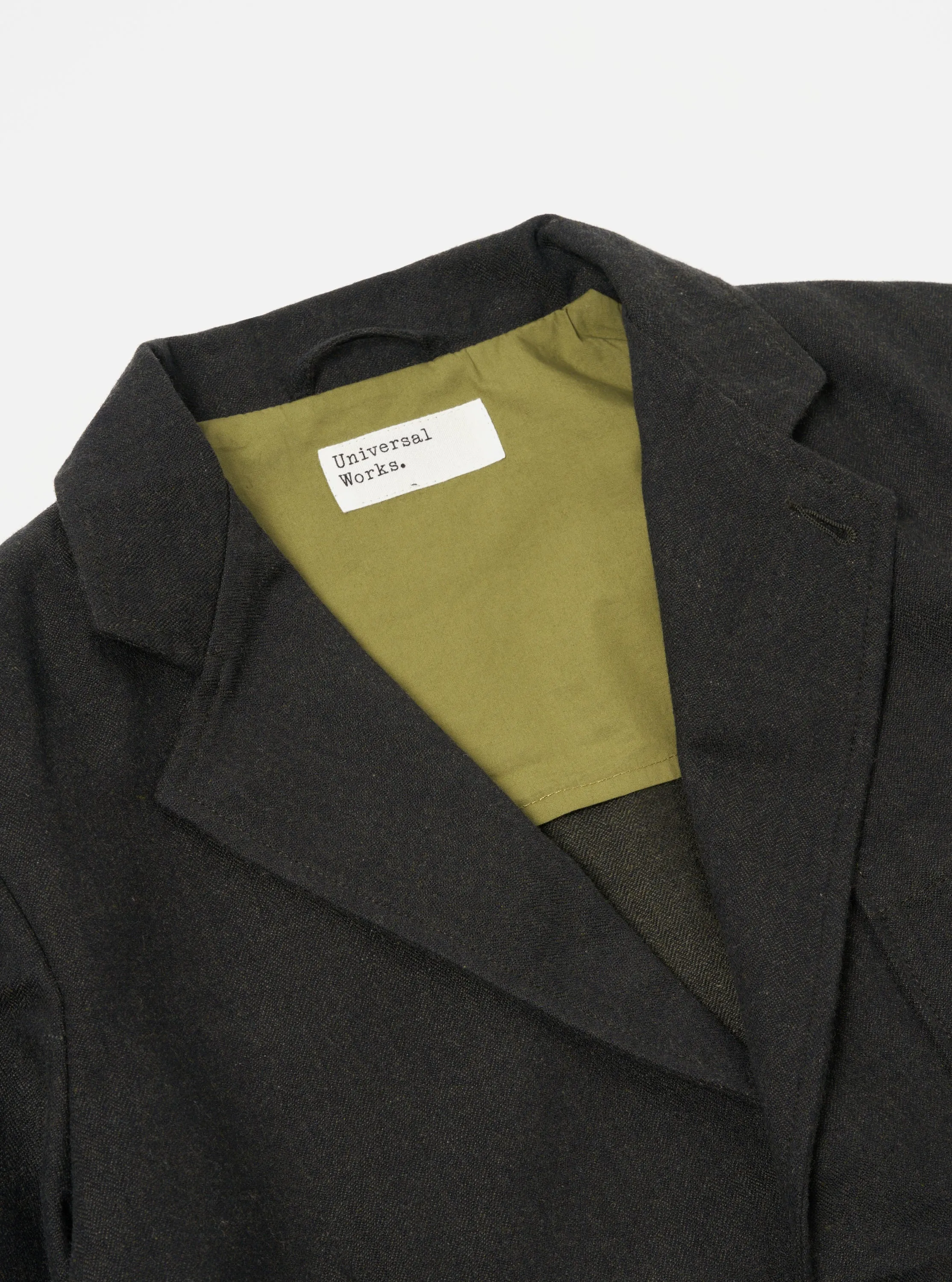 Universal Works Two Button Jacket in Olive Upcycled Italian Tweed