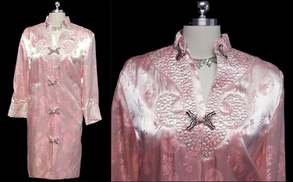 *VINTAGE ORIENTAL ASIAN PINK SATIN QUILTED ROBE FROM HONG KONG